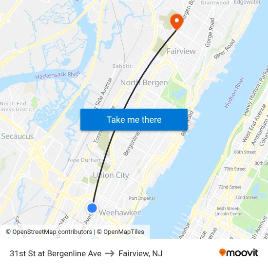 31st St at Bergenline Ave to Fairview, NJ map