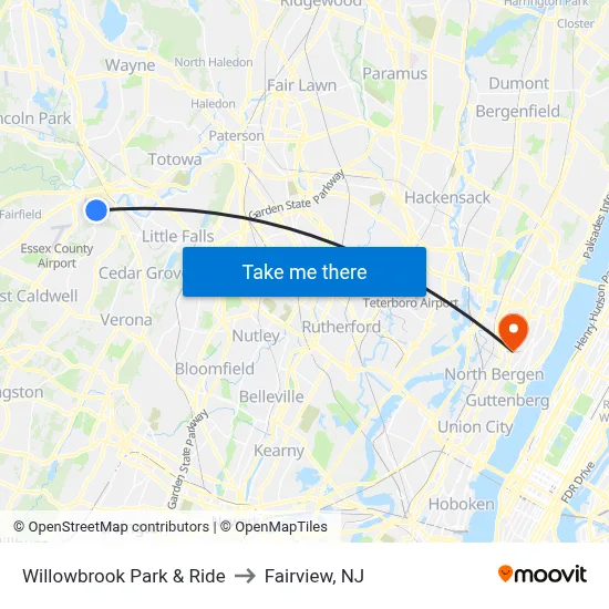 Willowbrook Park & Ride to Fairview, NJ map