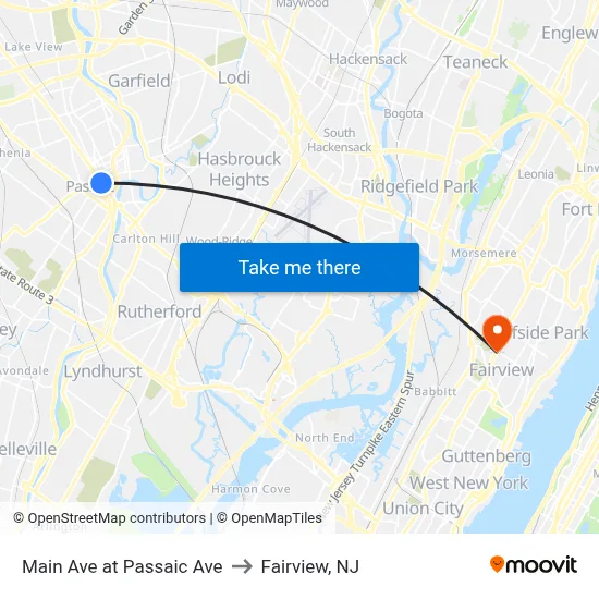 Main Ave at Passaic Ave to Fairview, NJ map