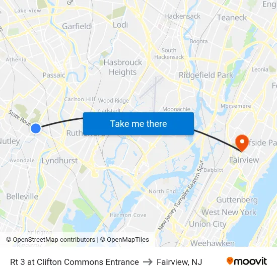 Rt 3 at Clifton Commons Entrance to Fairview, NJ map