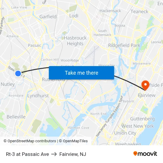 Rt-3 at Passaic Ave to Fairview, NJ map