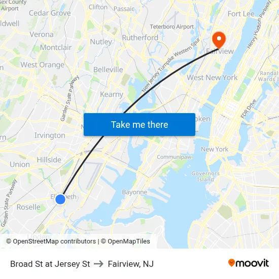 Broad St at Jersey St to Fairview, NJ map