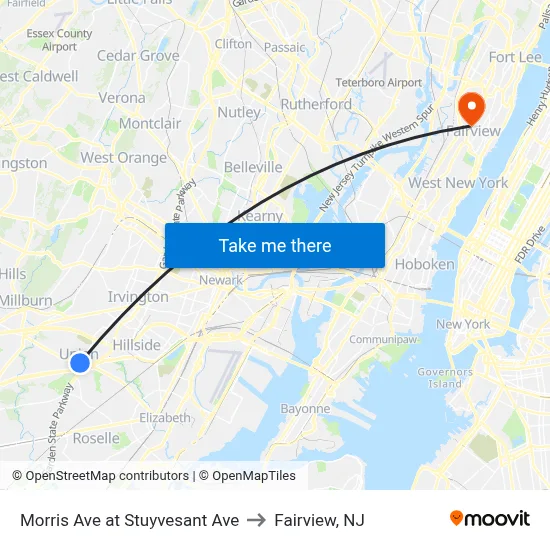 Morris Ave at Stuyvesant Ave to Fairview, NJ map