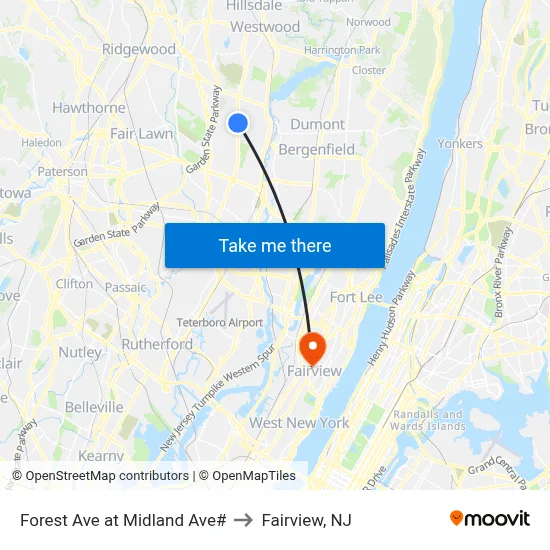 Forest Ave at Midland Ave# to Fairview, NJ map
