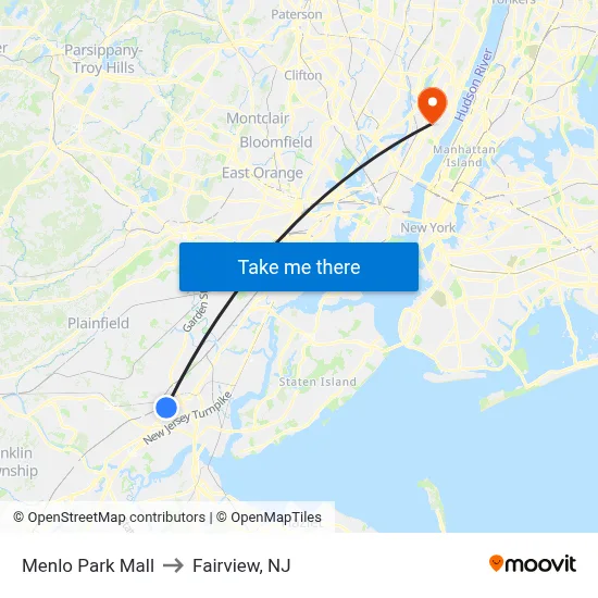 Menlo Park Mall to Fairview, NJ map