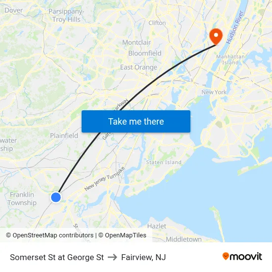Somerset St at George St to Fairview, NJ map