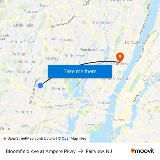 Bloomfield Ave at Ampere Pkwy to Fairview, NJ map