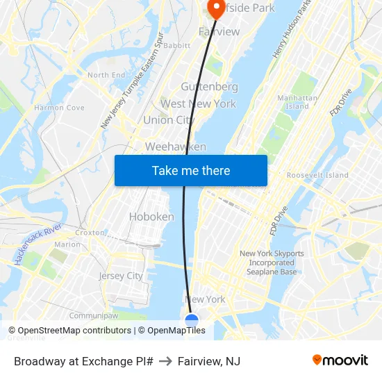 Broadway at Exchange Pl# to Fairview, NJ map