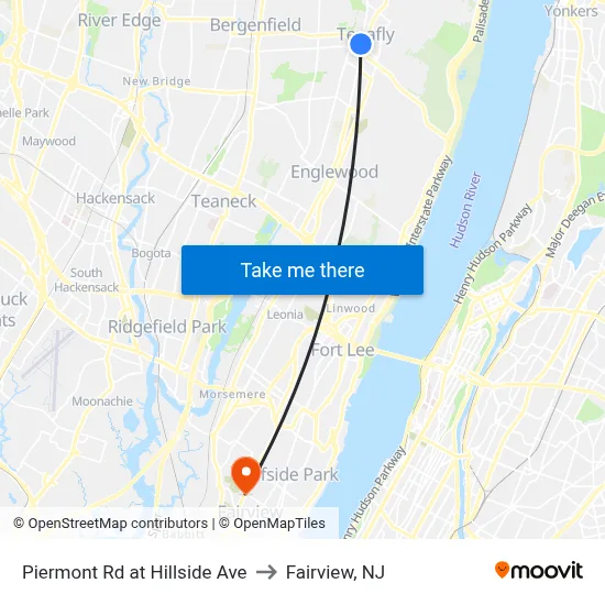 Piermont Rd at Hillside Ave to Fairview, NJ map