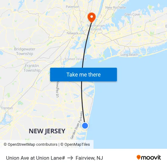 Union Ave at Union Lane# to Fairview, NJ map