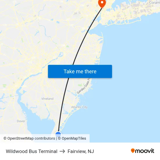 Wildwood Bus Terminal to Fairview, NJ map