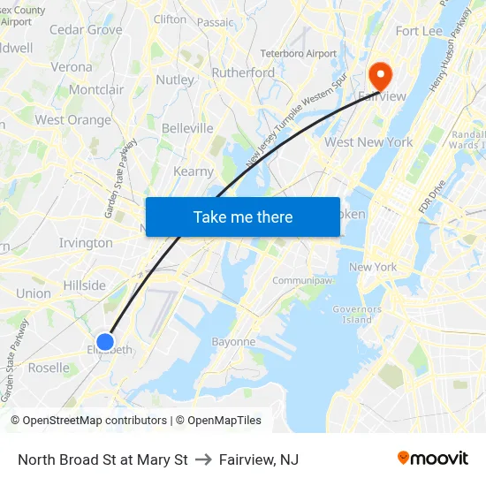 North Broad St at Mary St to Fairview, NJ map