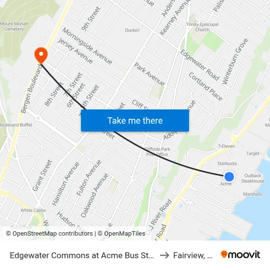 Edgewater Commons at Acme Bus Stop to Fairview, NJ map
