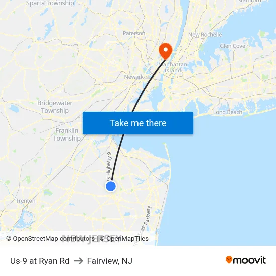 Us-9 at Ryan Rd to Fairview, NJ map