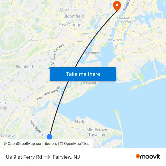 Us-9 at Ferry Rd to Fairview, NJ map