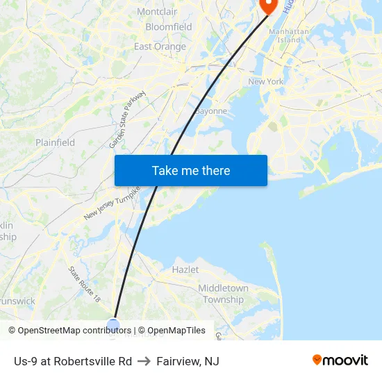 Us-9 at Robertsville Rd to Fairview, NJ map