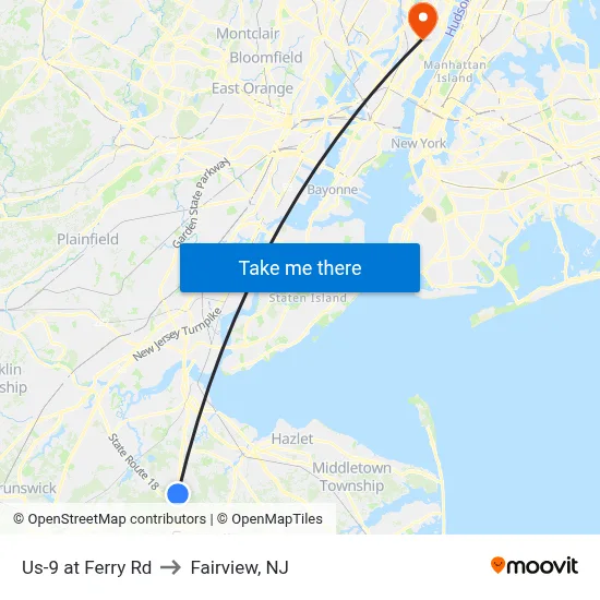 Us-9 at Ferry Rd to Fairview, NJ map