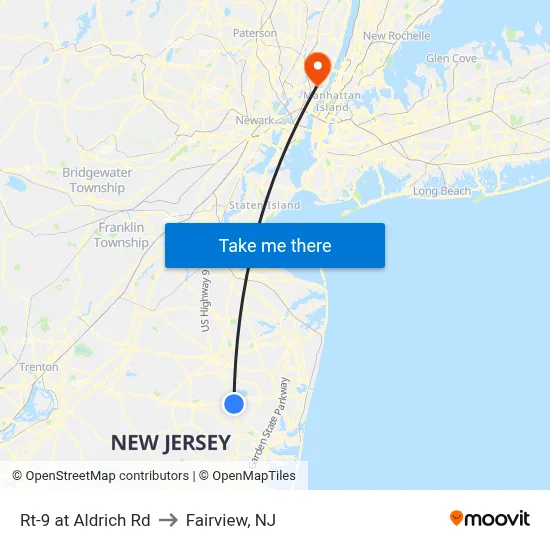 Rt-9 at Aldrich Rd to Fairview, NJ map