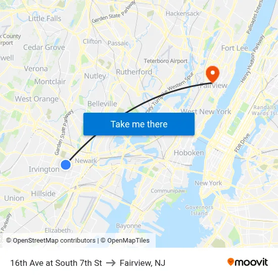 16th Ave at South 7th St to Fairview, NJ map