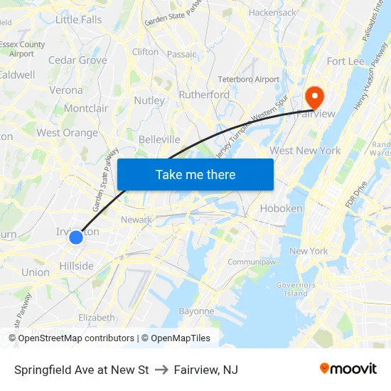 Springfield Ave at New St to Fairview, NJ map