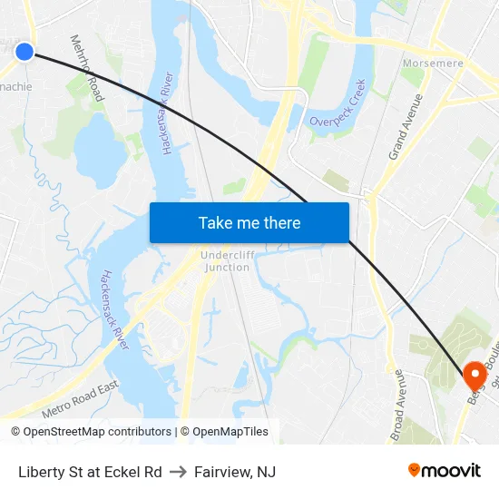 Liberty St at Eckel Rd to Fairview, NJ map