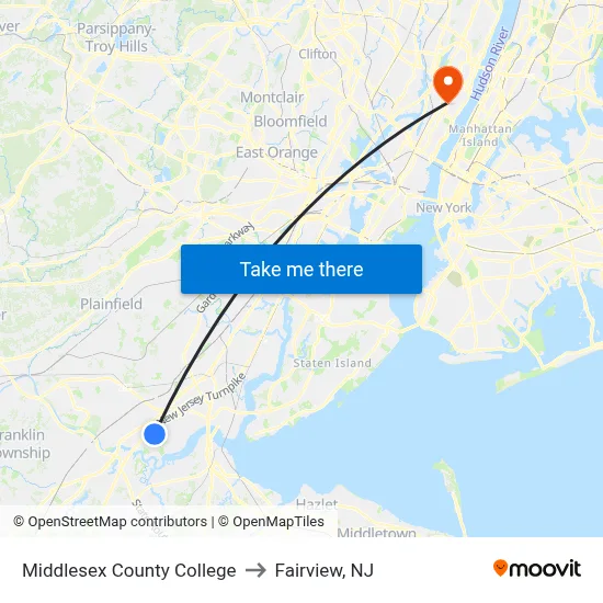 Middlesex County College to Fairview, NJ map
