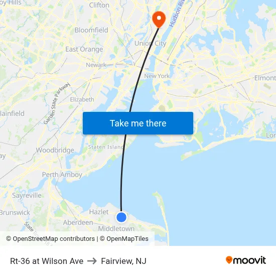 Rt-36 at Wilson Ave to Fairview, NJ map