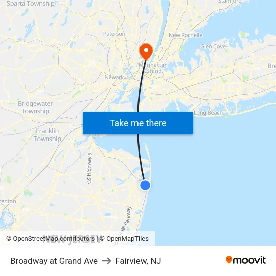 Broadway at Grand Ave to Fairview, NJ map