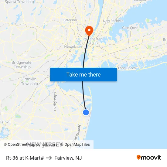 Rt-36 at K-Mart# to Fairview, NJ map