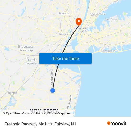 Freehold Raceway Mall to Fairview, NJ map