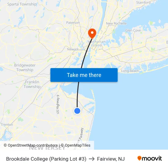 Brookdale College (Parking Lot #3) to Fairview, NJ map