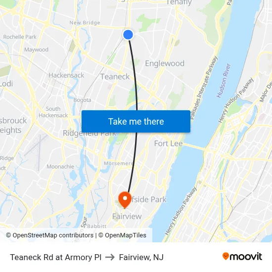 Teaneck Rd at Armory Pl to Fairview, NJ map