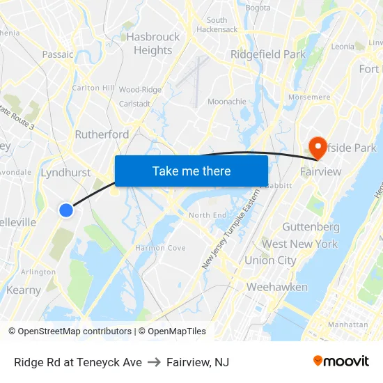 Ridge Rd at Teneyck Ave to Fairview, NJ map