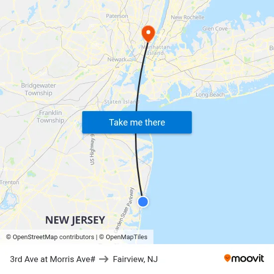 3rd Ave at Morris Ave# to Fairview, NJ map