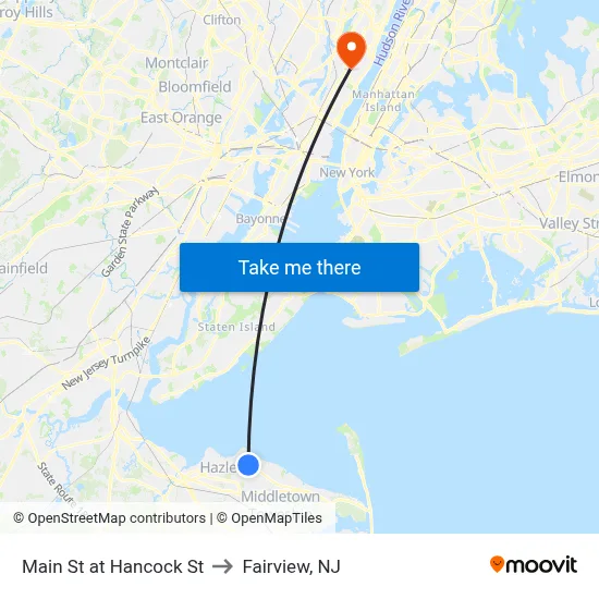 Main St at Hancock St to Fairview, NJ map