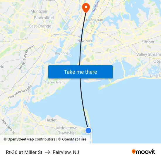Rt-36 at Miller St to Fairview, NJ map