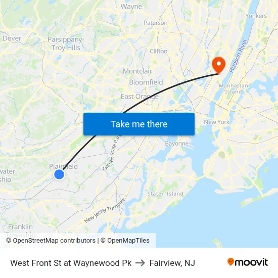 West Front St at Waynewood Pk to Fairview, NJ map