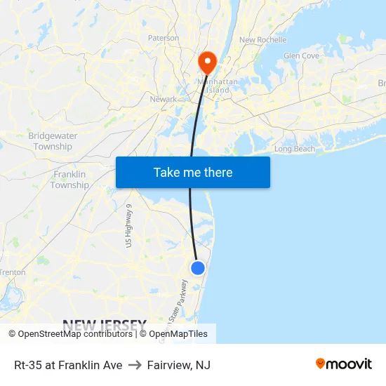 Rt-35 at Franklin Ave to Fairview, NJ map
