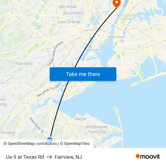 Us-9 at Texas Rd to Fairview, NJ map