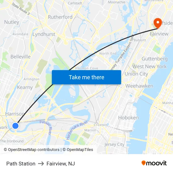 Path Station to Fairview, NJ map
