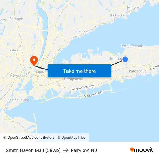 Smith Haven Mall (58wb) to Fairview, NJ map