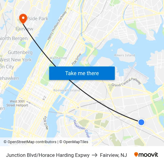 Junction Blvd/Horace Harding Expwy to Fairview, NJ map