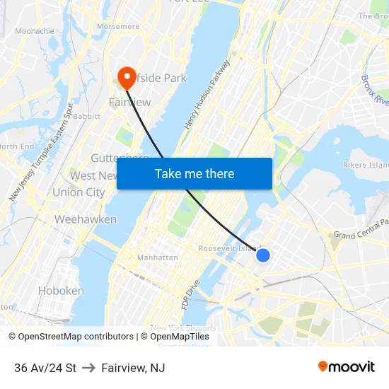 36 Av/24 St to Fairview, NJ map
