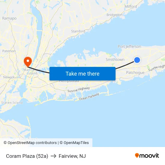 Coram Plaza (52a) to Fairview, NJ map