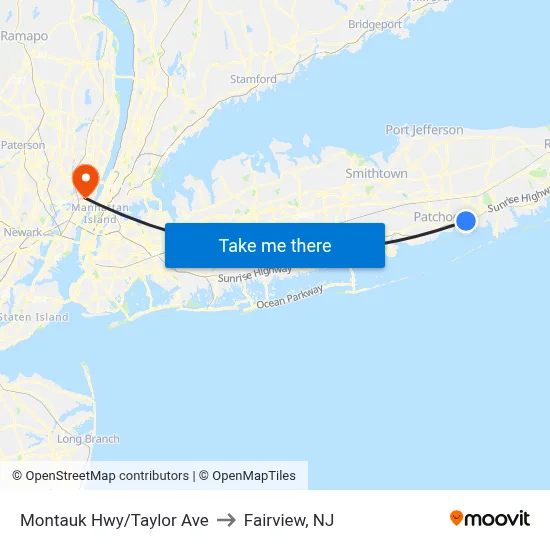 Montauk Hwy/Taylor Ave to Fairview, NJ map
