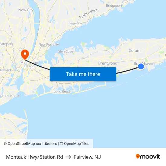 Montauk Hwy/Station Rd to Fairview, NJ map