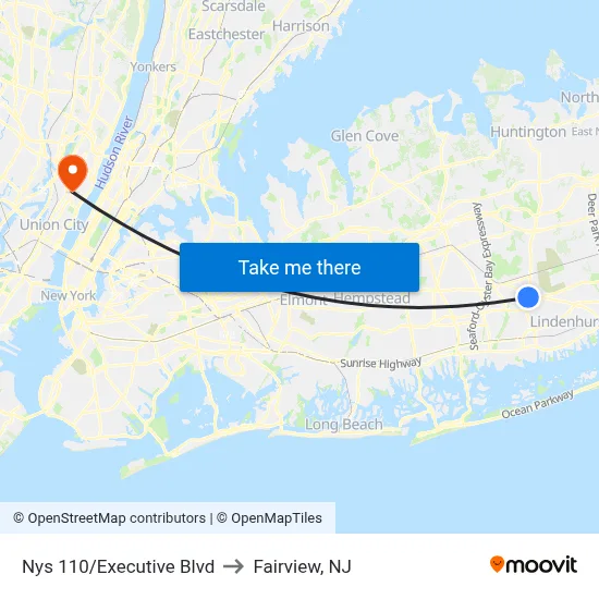 Nys 110/Executive Blvd to Fairview, NJ map