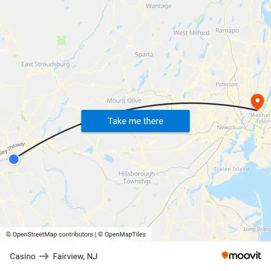 Casino to Fairview, NJ map
