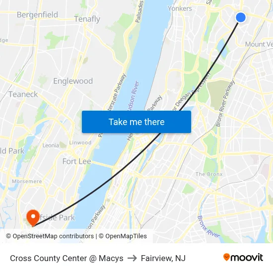 Cross County Center @ Macys to Fairview, NJ map