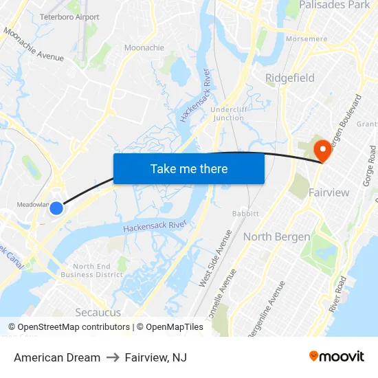 American Dream to Fairview, NJ map